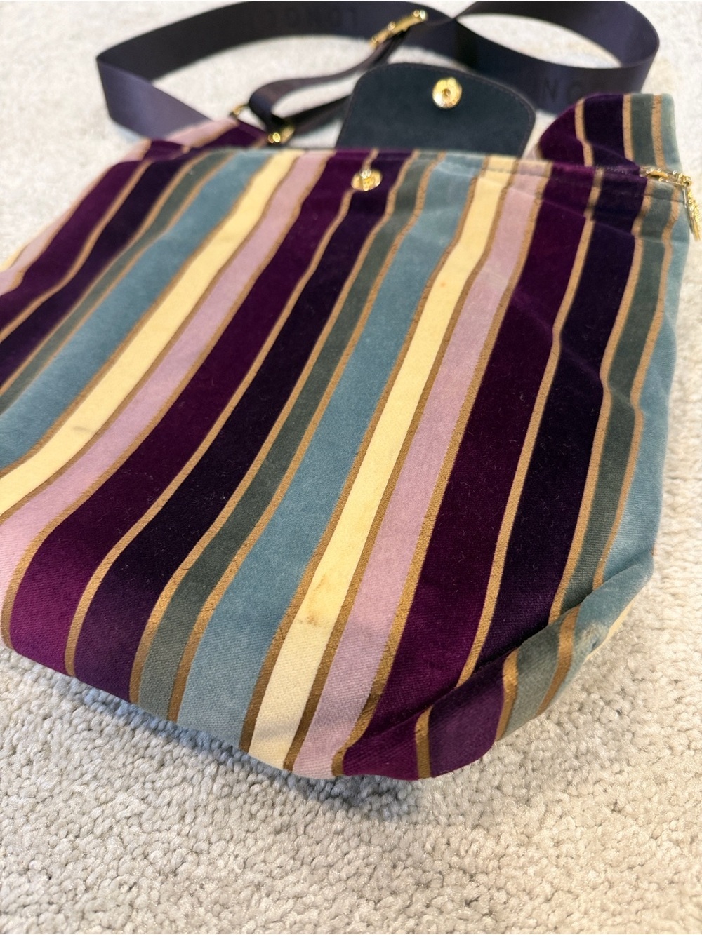 Vintage Longchamp “Modèle Déposé” velvet striped Crossbody Bag - Picture 8 of 9